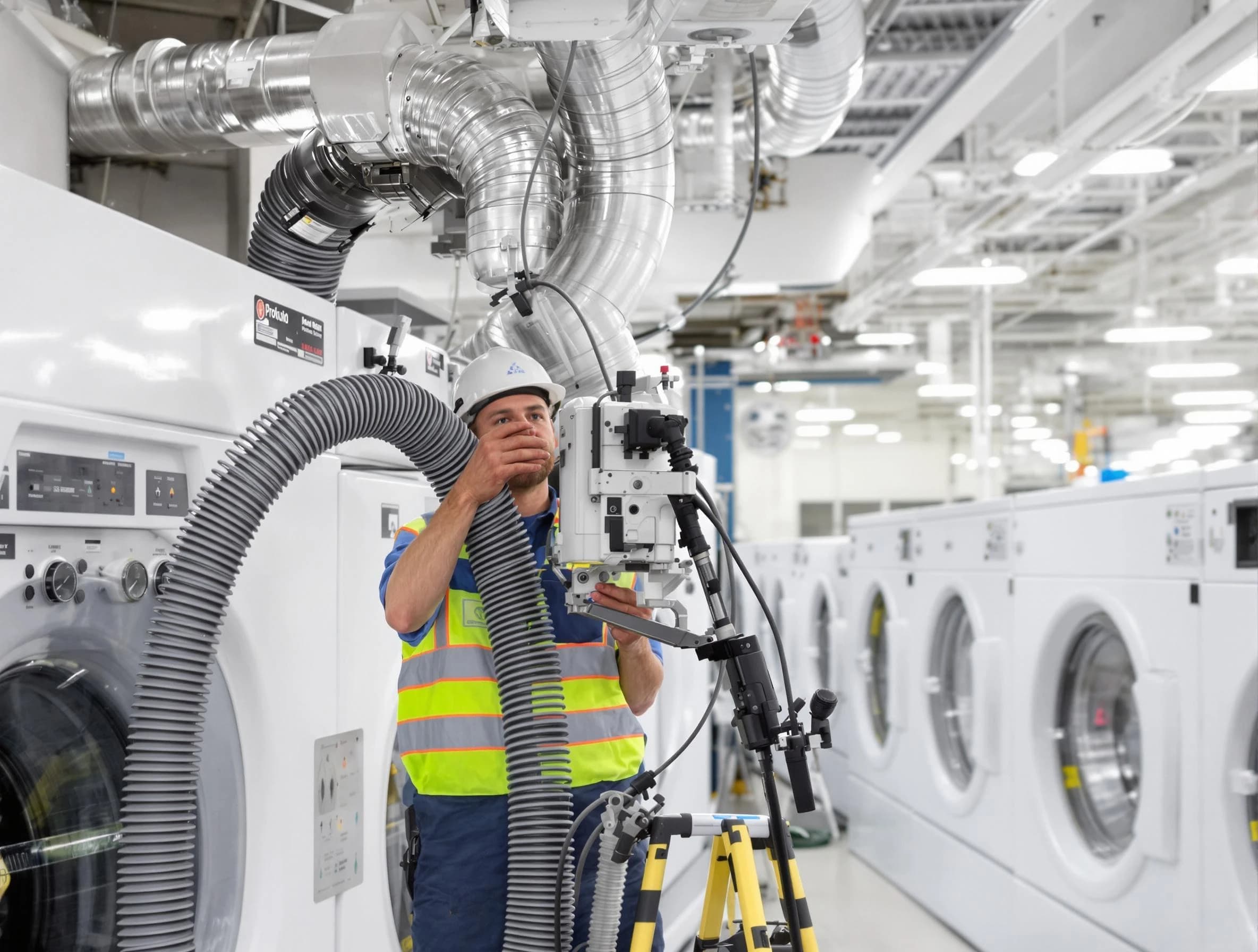 Woodmoor Dryer Vent Cleaning team performing commercial-grade dryer vent cleaning at a business facility in Woodmoor