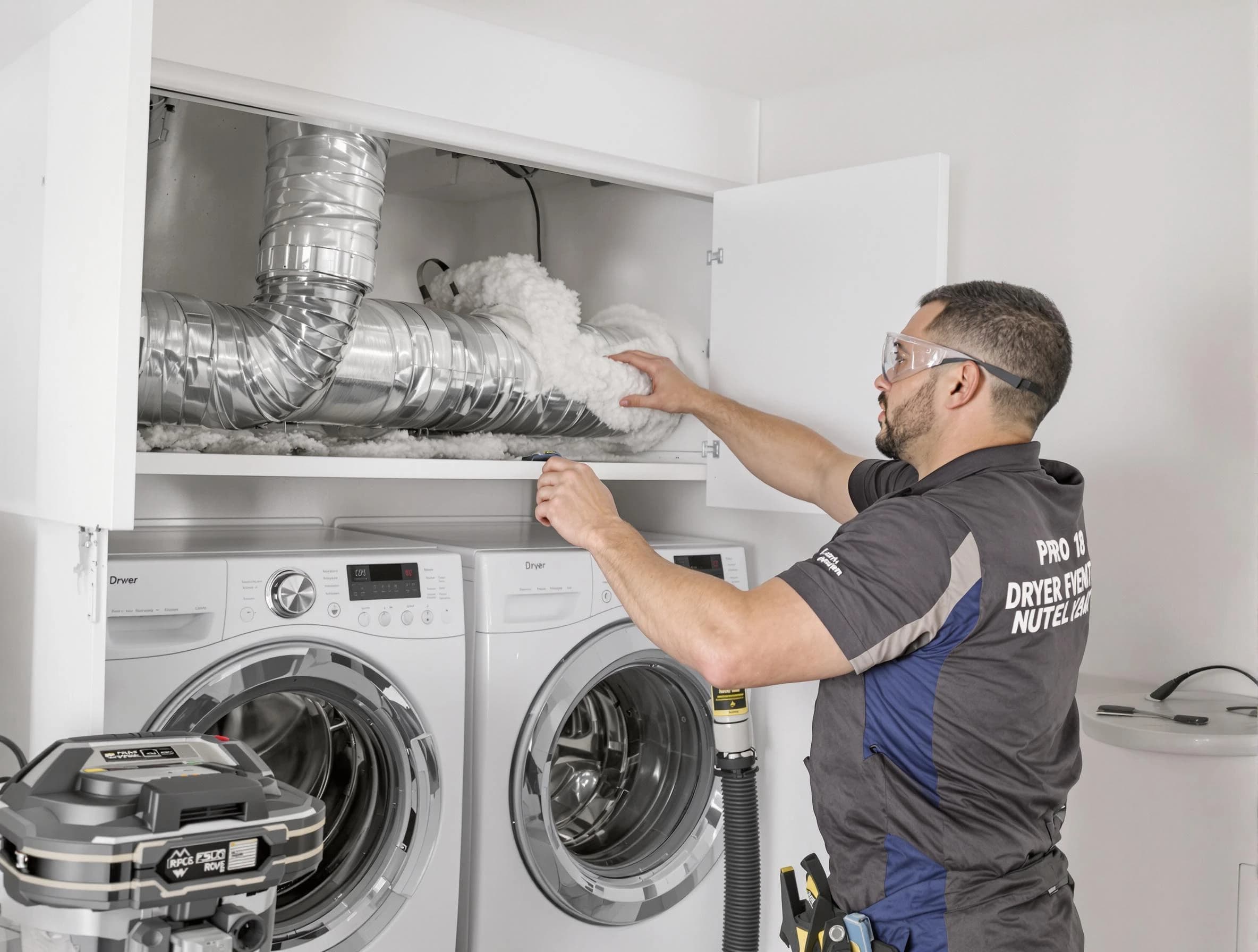 Woodmoor Dryer Vent Cleaning certified technician performing specialized gas dryer vent cleaning in Woodmoor
