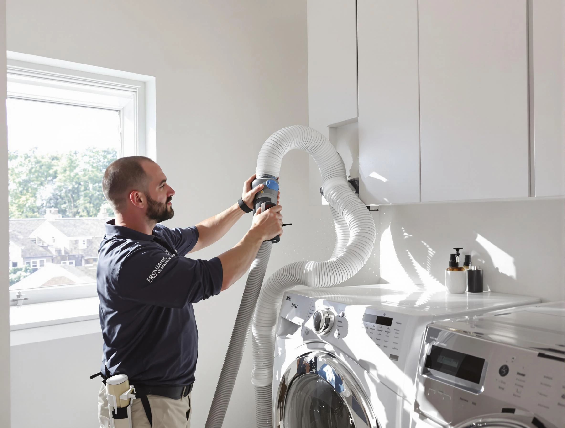 Certified Woodmoor Dryer Vent Cleaning technician performing dryer vent cleaning in Woodmoor