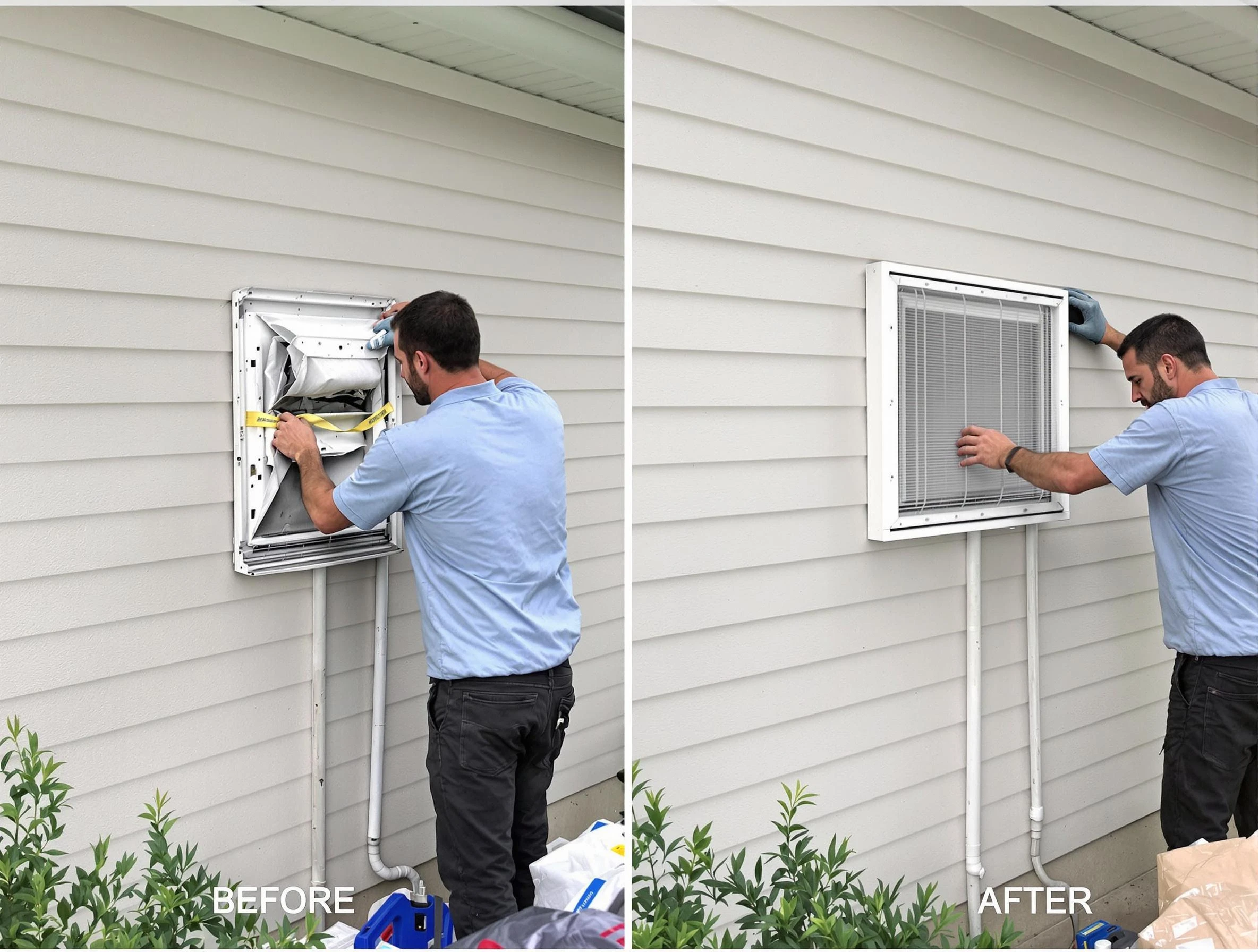 Woodmoor Dryer Vent Cleaning technician installing high-quality dryer vent cover at a residential property in Woodmoor